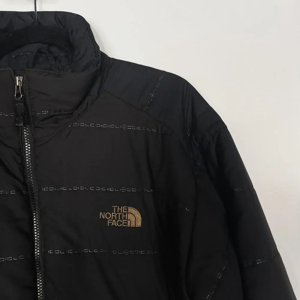 The North Face Mens Large L Black Tonal Striped Puffer Jacket Full Zip Pockets